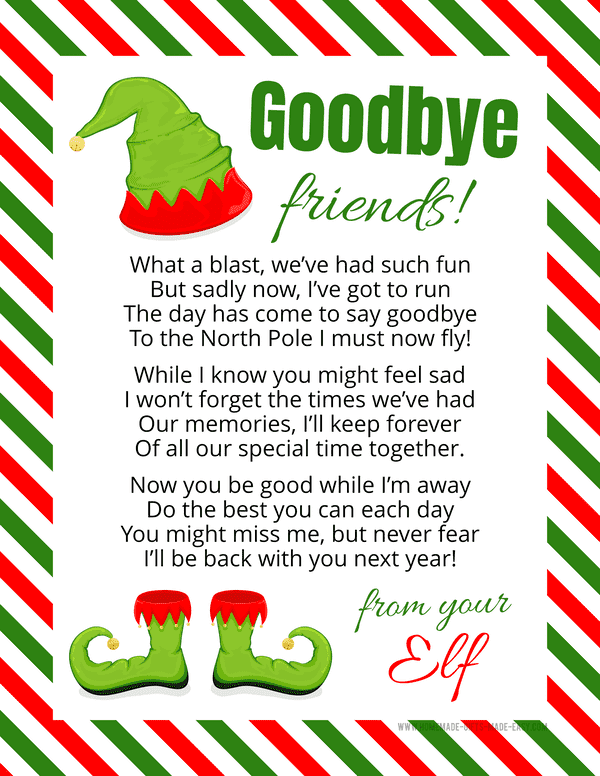 Free Printable Elf Goodbye Letters - Farewell from Elf On The Shelf ...